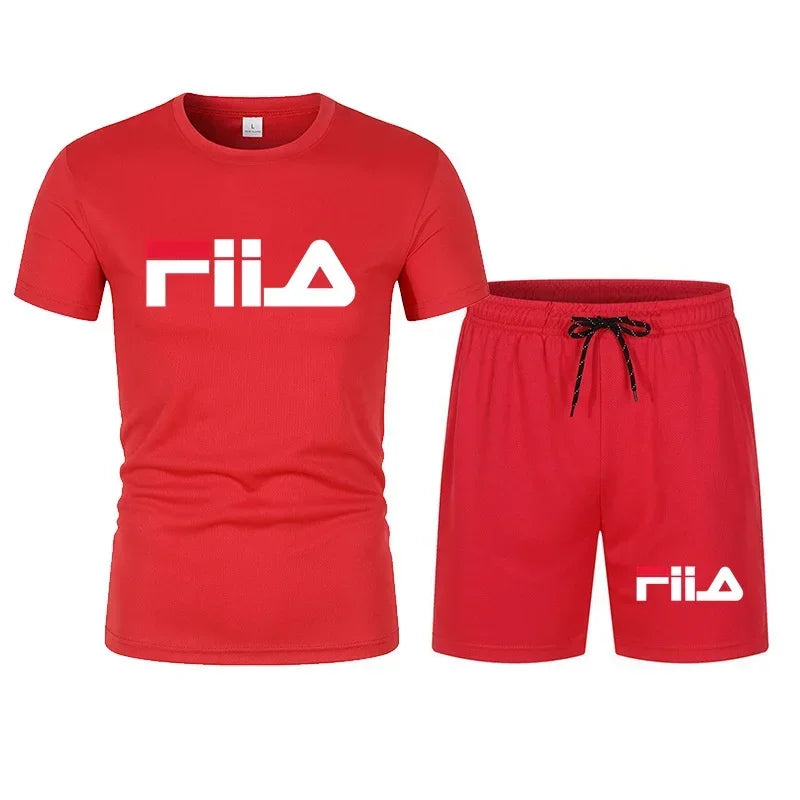 Men's short-sleeved suit, modern casual summer sports outfit, moisture-wicking and breathable mesh T-shirt and shorts combinatio