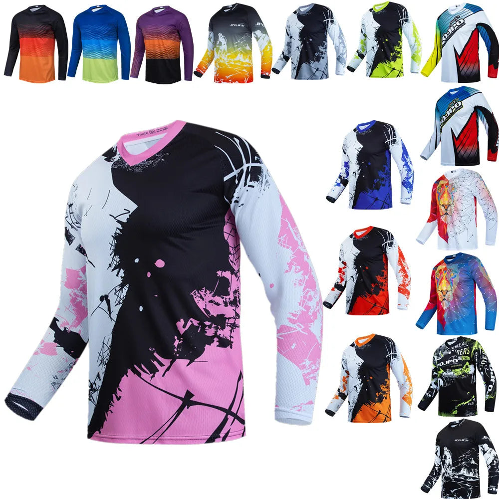 Pink Dirt Bike Shirt Kids Motocross Jersey Youth Off Road Motorcycle Shirt Girls DH mtb BMX Jersey Long Sleeve Cycling Jersey