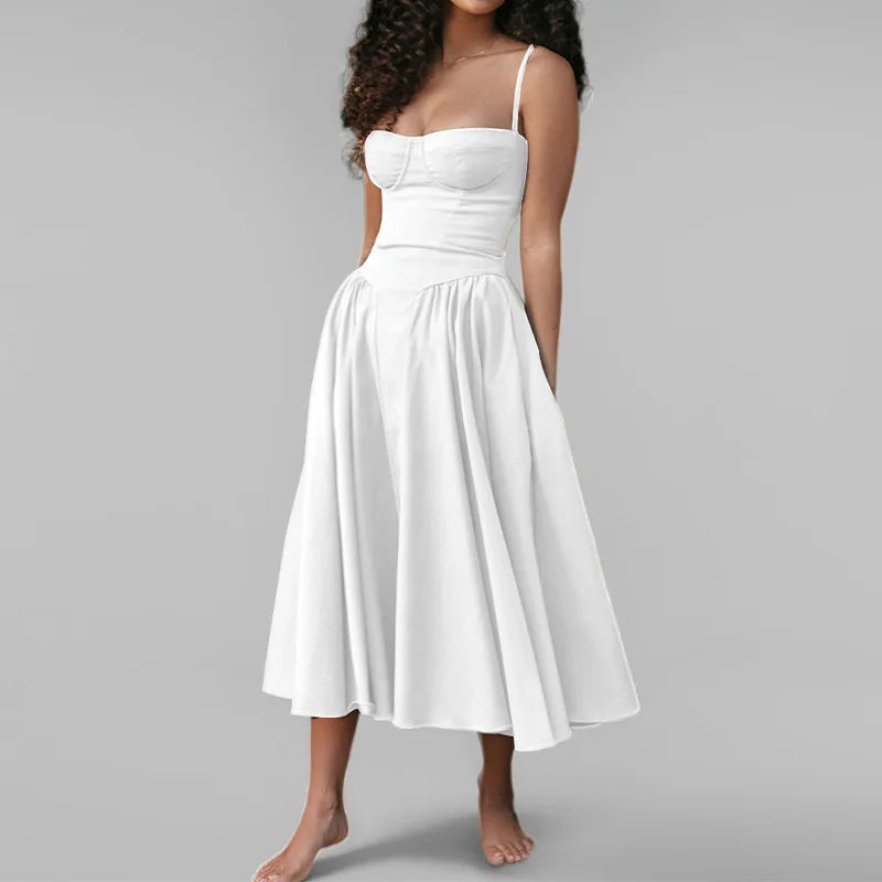 Summer Sexy Tube Top Waisted Camisole Dress Women Elegant Sleeveless Backless Pleated Female Party Evening Dresses