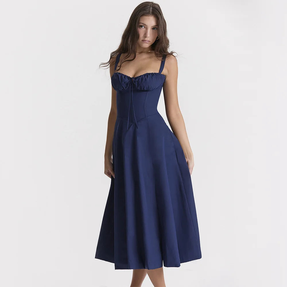 Elegant Long Dresses For Women 2025 Summer Sexy Sling Sleeveless Backless Bandage Party Dress Female Solid Color Maxi Vestidos