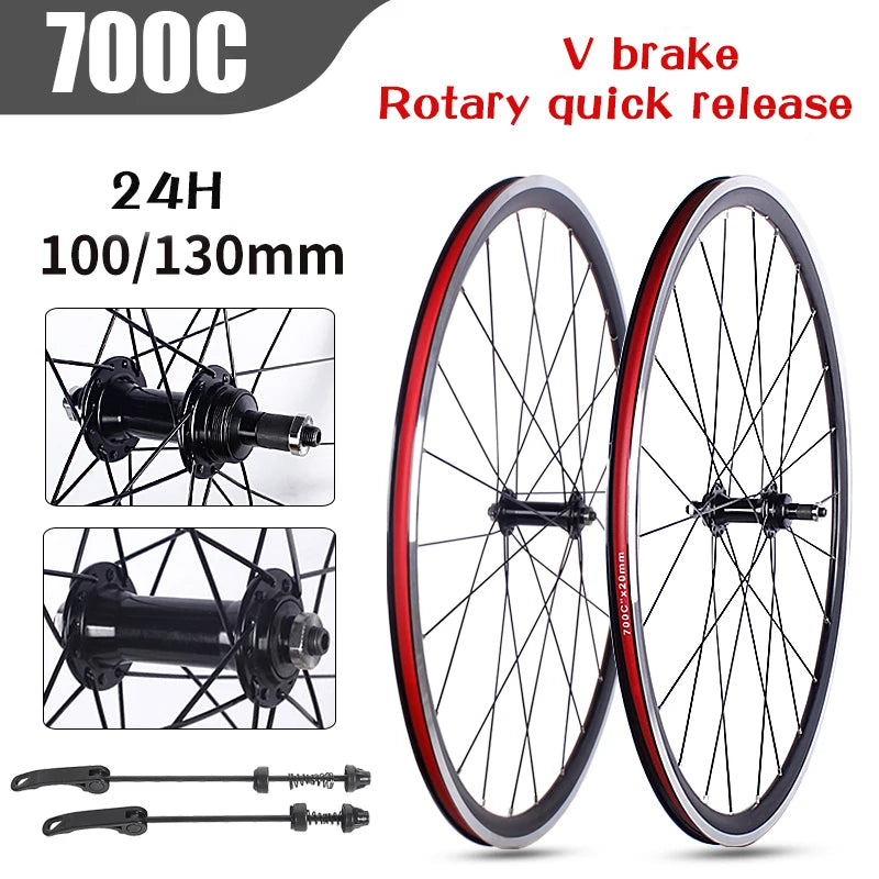 Road Bicycles Wheel Set 700C V Brake Bearing Card QR Hubs 100X130mm 24H Double Layer Aluminum Alloy 30mm Rim 7/10S Bike Wheels