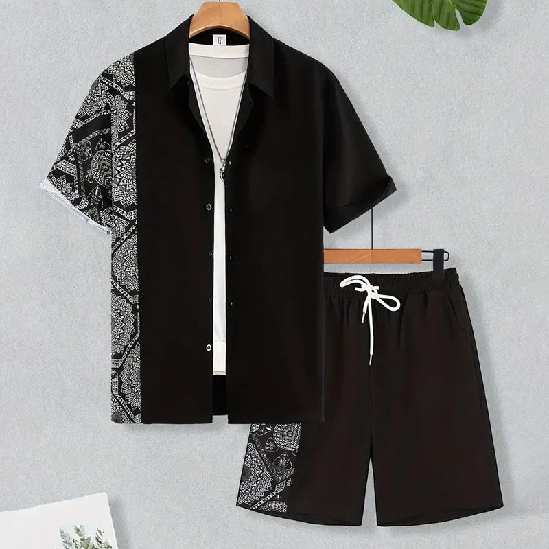 Hawaii Beach Holiday Mens Shirt Short Sleeve Shorts Two Piece Paisley Printed Pattern Breathable Set Fashion Mens Party Suit