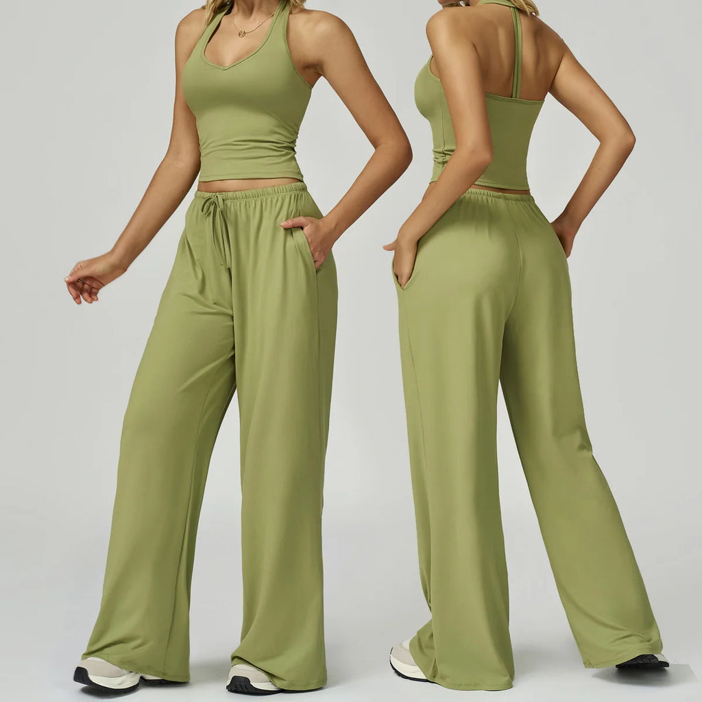 New Women Yoga Set 2/3 Pieces Long sleeves Workout Tracksuit Sportswear Gym Clothing Wide-leg sport pants Fitness Sports Suit