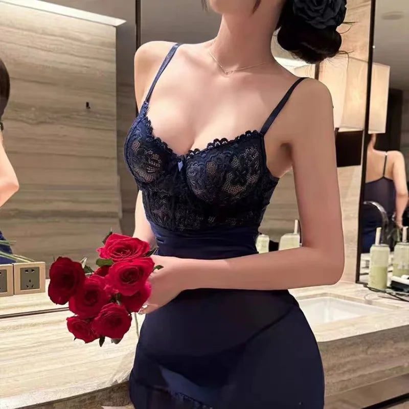 Transparent Underwire Bra Erotic Set Sexy Fairy Lingerie Women's See Through Lace Nightdress Pajamas Sets Delicate Sexy Nighty