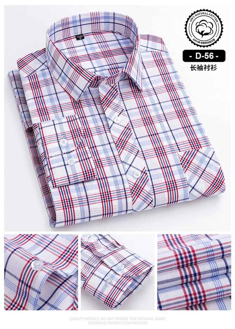 New Cotton Plaid Casual Shirts For Men Long Sleeve Fashion Print Checked Regular Fit Mens Plaid Shirts Dress Daily Clothing Soft