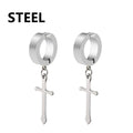 1 Pair Punk Stainless Steel Cross Stars Pendant Ear Clip No Piercing Earrings For Women Hiphop Fashion No ear hole Men Jewelry