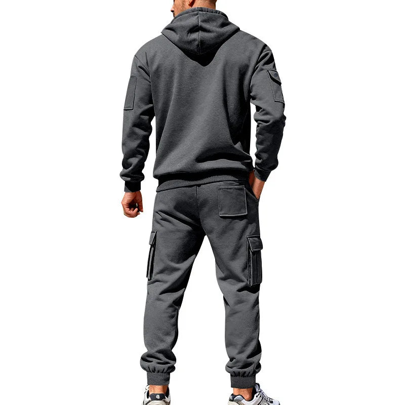 Men's Full Zip Hooded Tracksuit 2 Piece Set Casual Cargo Pocket Jogger Suit Outdoor Sports Hoodie And Pants Set