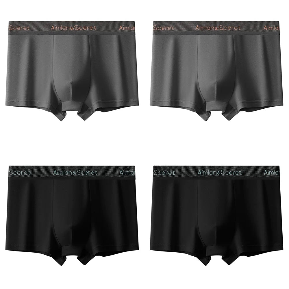 4Pcs Men Underwear Sporty Boxers Plus Size Youth Boxer Shorts Comfortable Breathable Flat Pants Men's Square Panties Briefs Gift
