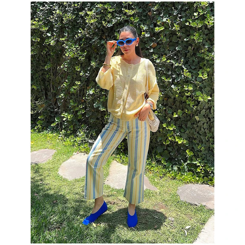 Red White Striped Balloon Pants Women's Elastic Waist Wide Leg Baggy Casual Trouser 2026 Summer New Streetwear Loose Fit Pants