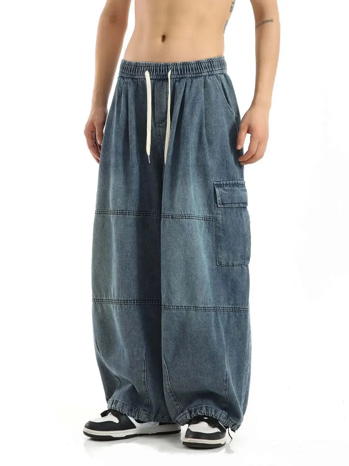 Y2k Black Baggy Cargo Jeans Trousers Men Streetwear Casual Hippie Jogging Wide Leg Oversize Long Male Denim Pants
