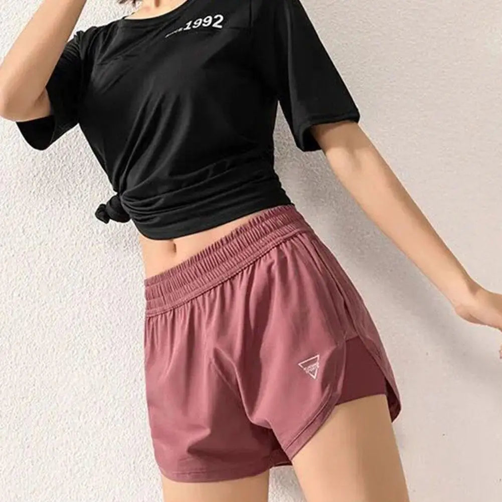New Gym Sport Shorts Casual Outdoor Running Quick Dry Pants High Short Waist Two Training Pieces Elastic Women Shorts Short J7J7