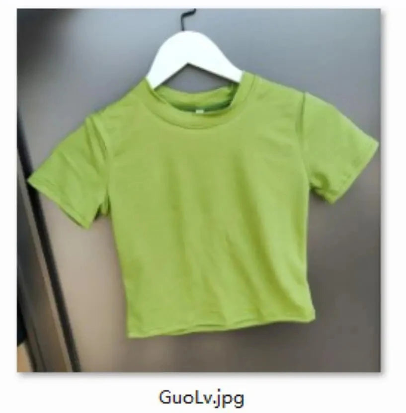 Summer Casual Short Sleeve Basic O Neck Solid Color Cropped Navel Women Crop Tops Soft Bodycon Fashion Tees Blouse