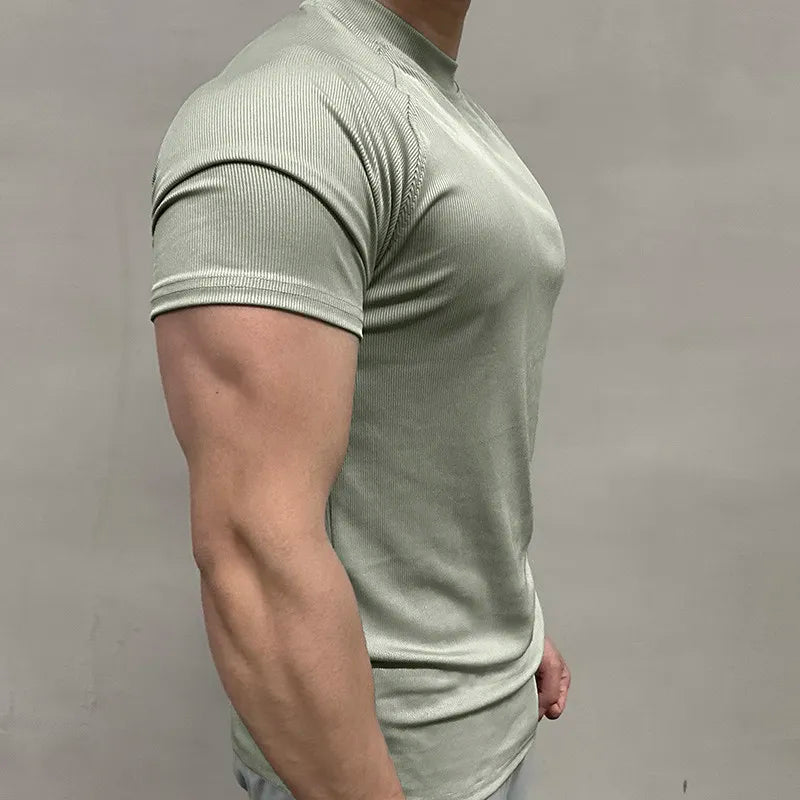 Men Summer Tshirt Muscle Shirt Bodybuilding Fitness Workout Turtleneck Casual Top Tees