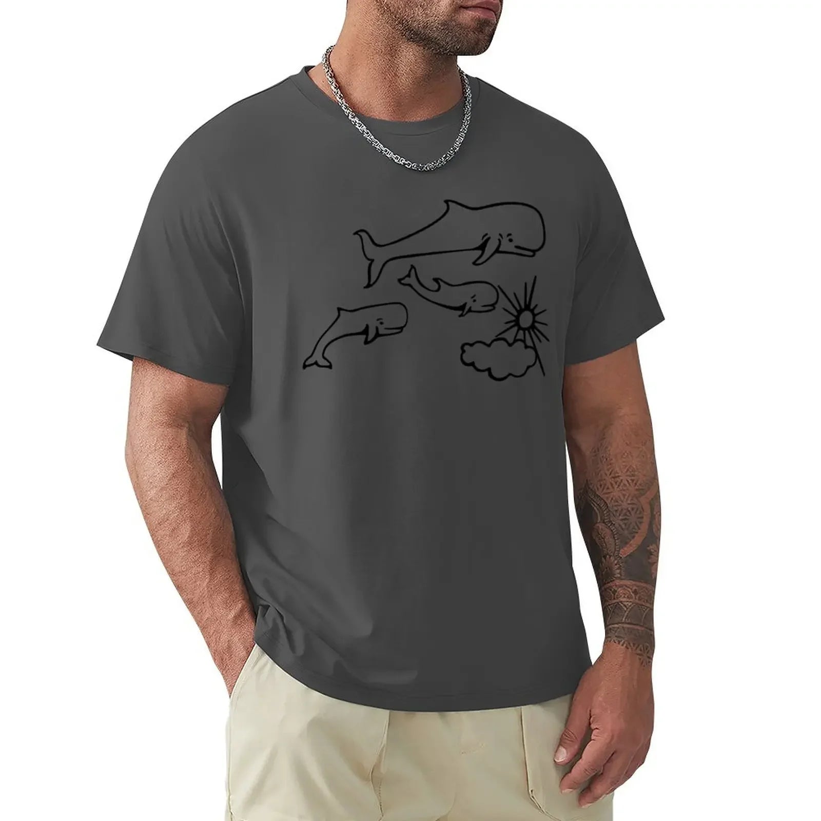 Whales and Sun Tattoo by Robe de Extremoduro T-Shirt vintage clothes plain customs design your own clothes for men heavyweight