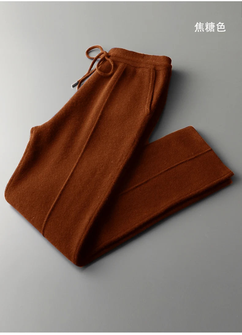 Autumn And Winter New Thick Leisure Cashmere Pants Men's Slim Knitted Pants 100% Pure Wool Pants To Keep Warm