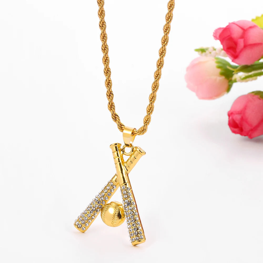 Fashion Trend Baseball Bat And Baseball Necklace Hip Hop Creative Baseball Neck Chain For Men and Women Niche Street Jewelry