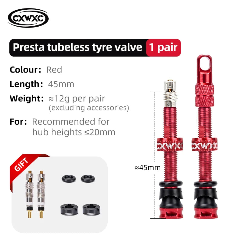 CXWXC 1Pair Bicycle Presta Valve 45/65/85mm Aluminum Alloy Valve For Tubeless Road/MTB/Gravel Bike Rim Valve Accessories
