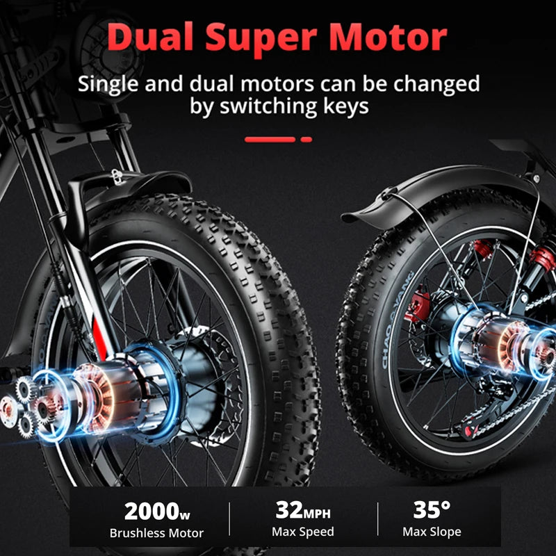 HiQiS S8 electric bike power motor 25KMH 48V 25AH dual suspension 20inch fat tires long range 50KM e-bike for adults