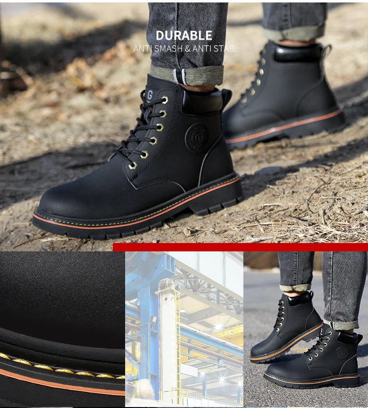 high-top Work Boots For Men Anti-smash Anti-puncture Work Shoes with Steel Toe leather safety shoes men for work waterproof shoe