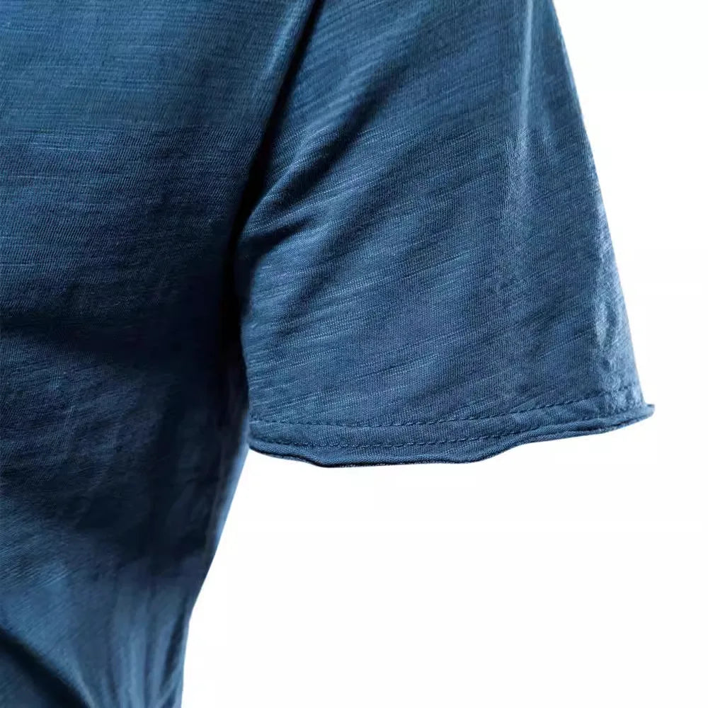 S-5XL 100% Cotton Men's T-Shirts Fashion Design V-neck Casual Slim Fit Basic Solid Summer T Shirt For Men-F037