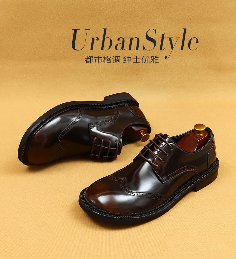 Big-headed leather shoes men's carved 2024 new wide-footed high-quality British limelight cowhide business casual men's shoes