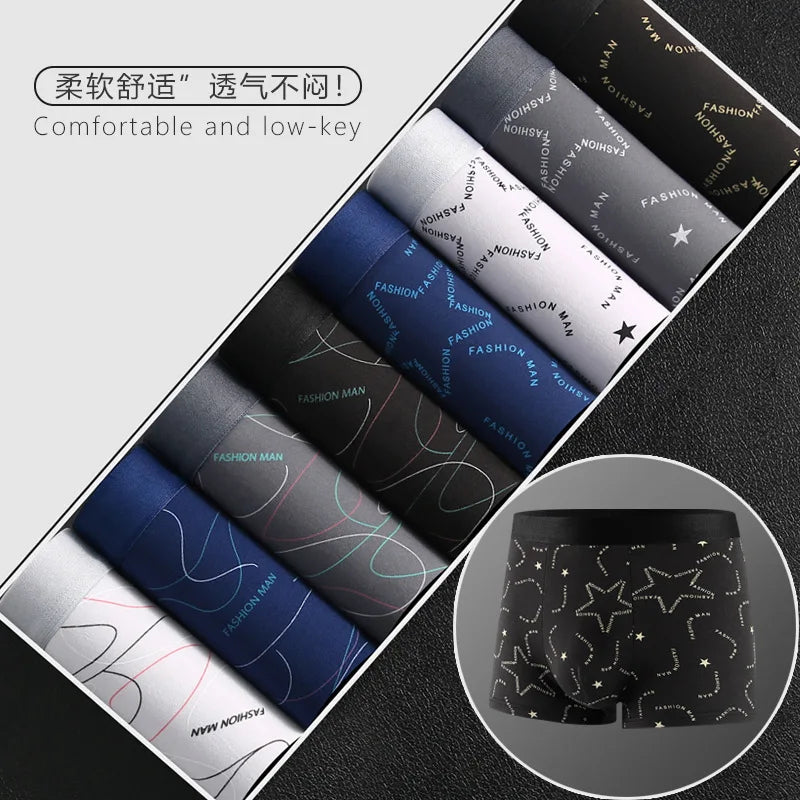 Underwear Man 2025 briefs mid-waist geometric print underpants solid cotton comfortable men's boxer briefs cheap clothing