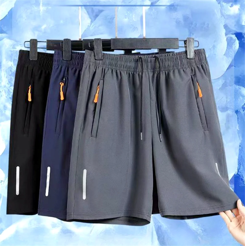 Men's Summer Beach Short Pants Sports Casual Shorts Ultra-thin Ice Silk Quick Dry Male Zipper Loose Gym Sweatpant Jogging Shorts