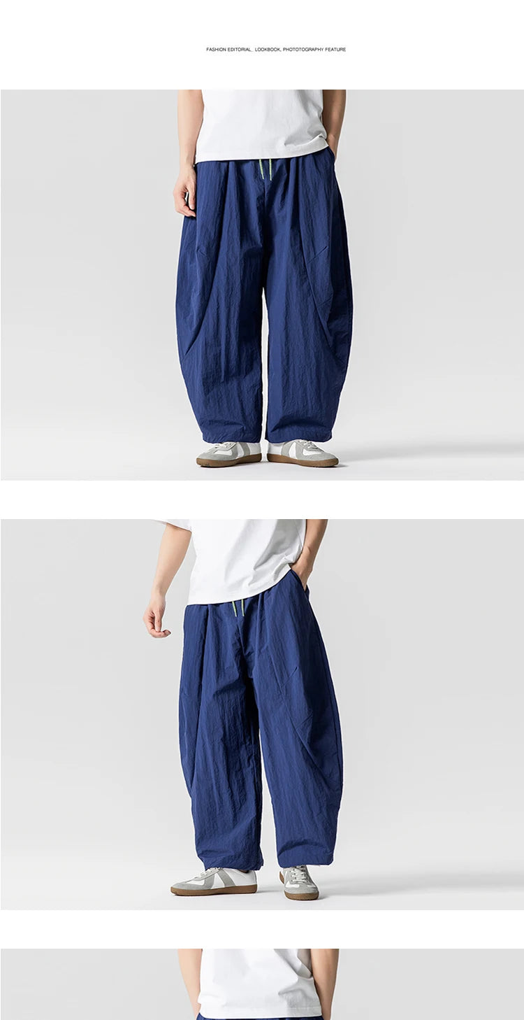 Wide Leg Pants Men and Women summer Light Thin Solid Straight Casual trousers Elastic Waist Harun Pant Loose Oversize Streetwear