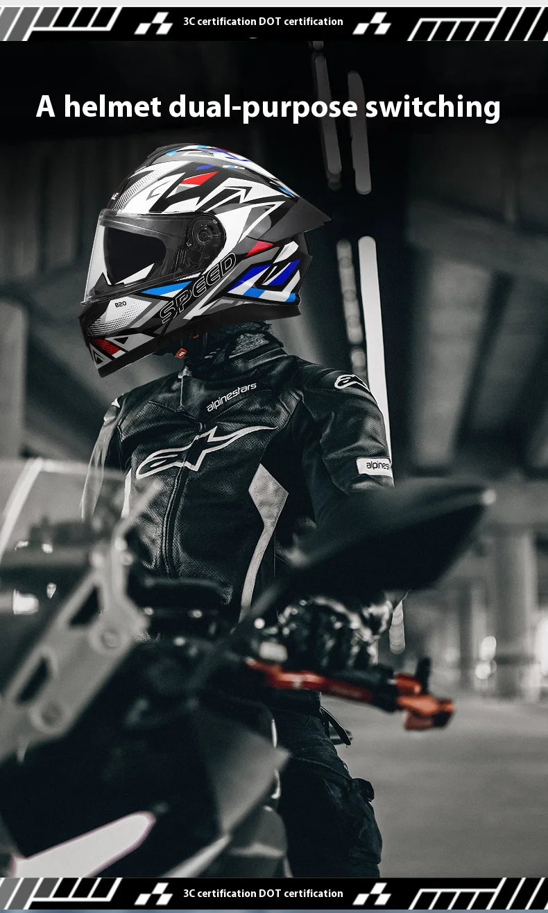 New Flip Up Motorcycle Helmet Dual Lens Sun Visor DOT Certified Bluetooth Compatible Unisex Adult Motorbike Full Face Helmet
