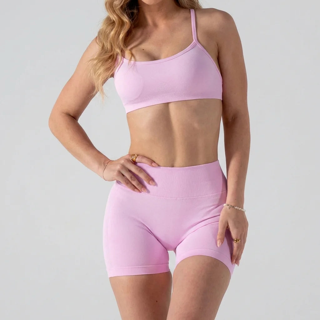 Women's 2-Piece Yoga Suit Seamless Fitness Suit Gym Clothes Sports Bra Impact Shorts Set Workout Set Gym Outfit