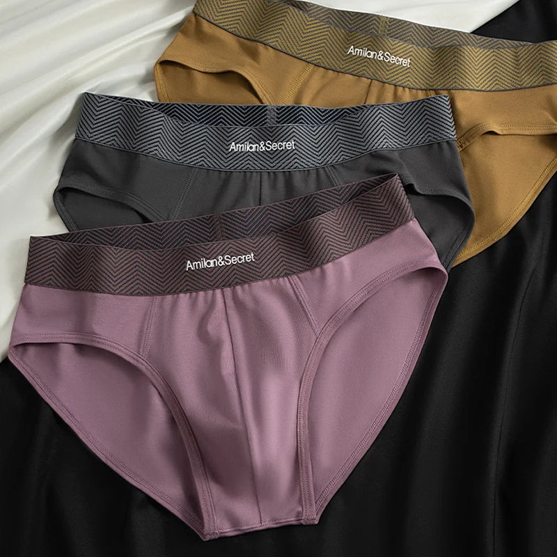 3Pcs Men’s Cotton Briefs No Fly Mid Waist U Convex Pouch Triangle Underpants Solid Color Breathable Summer Daily Underwear Male