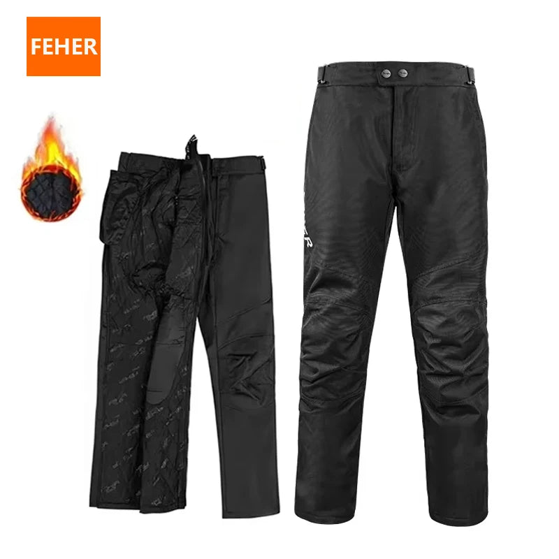 FEHER Motorcycle Pants Winter Waterproof Quick-release Thermal Motorbike Trousers Unisex Built-in Removable CE Protective Gear