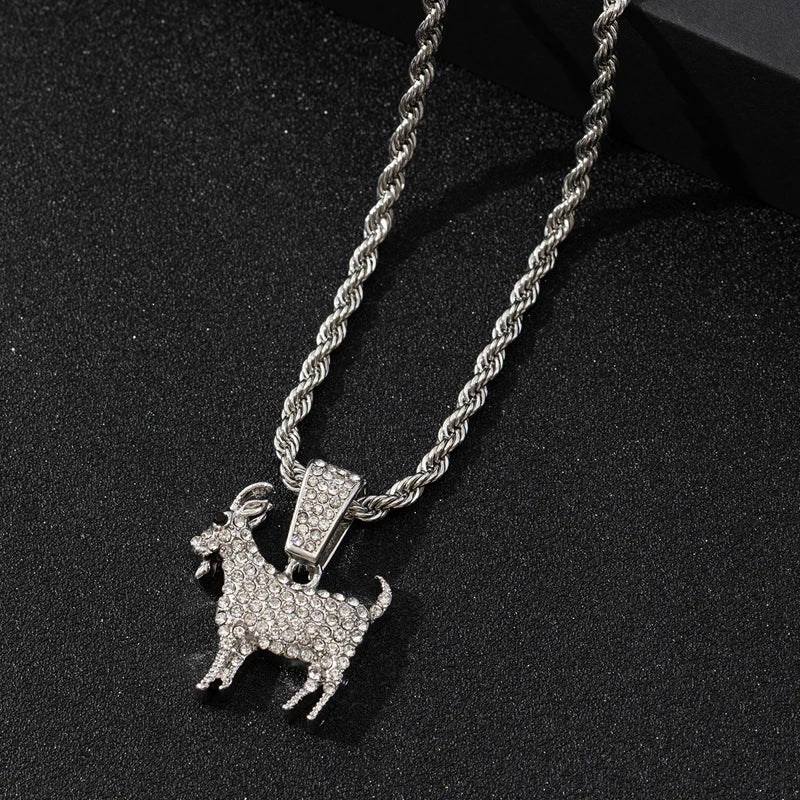 Fashion Gold Silver Plated Goat Pendant Necklace Hip Hop Tennis Chain Necklaces For Women Mens Gifts Motivation Jewelry