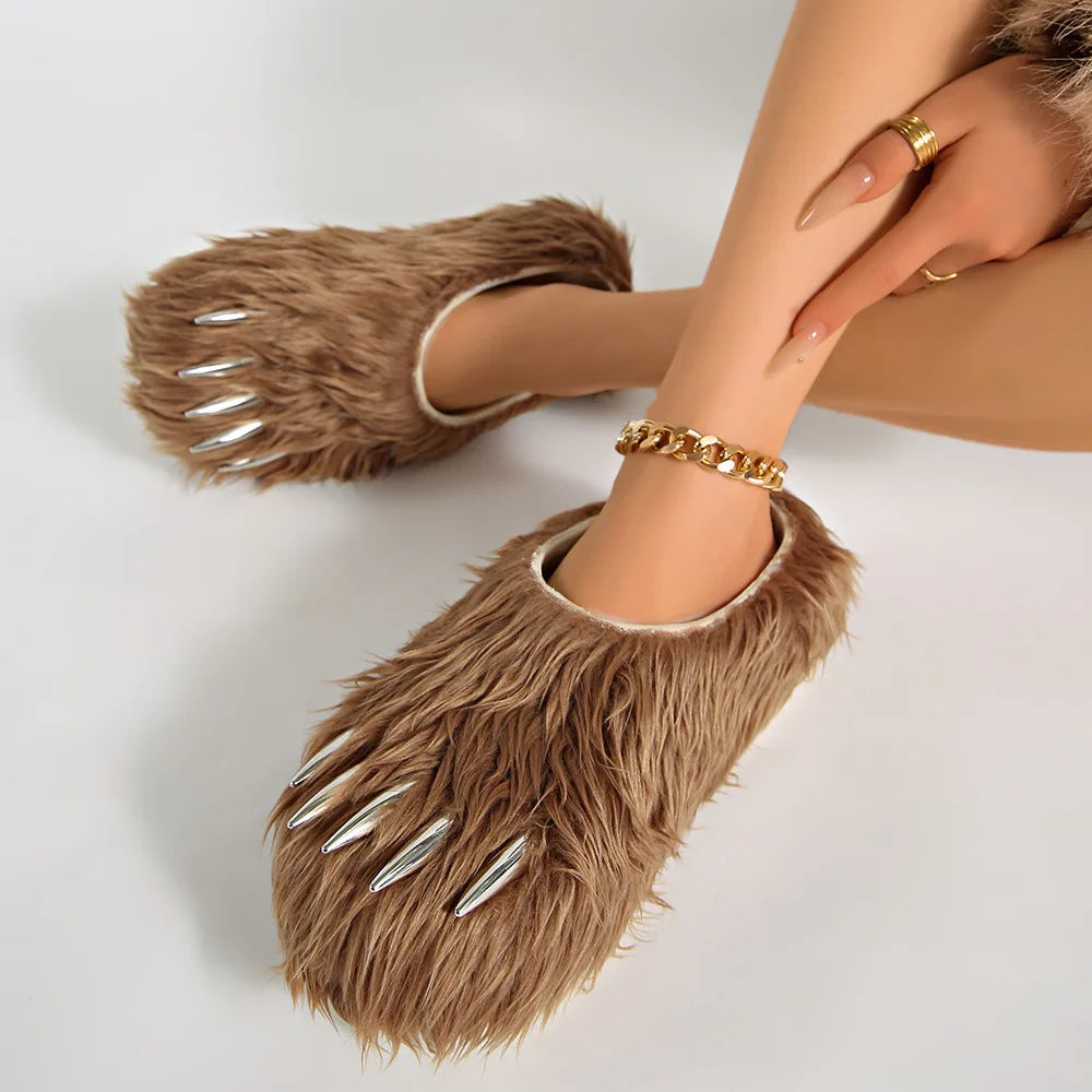 Ins Claw Slippers Adults Winter Flip Flops Warm Fur Slides Fluffy Fuzzy House Shoes Unisex Animal Claw Slippers