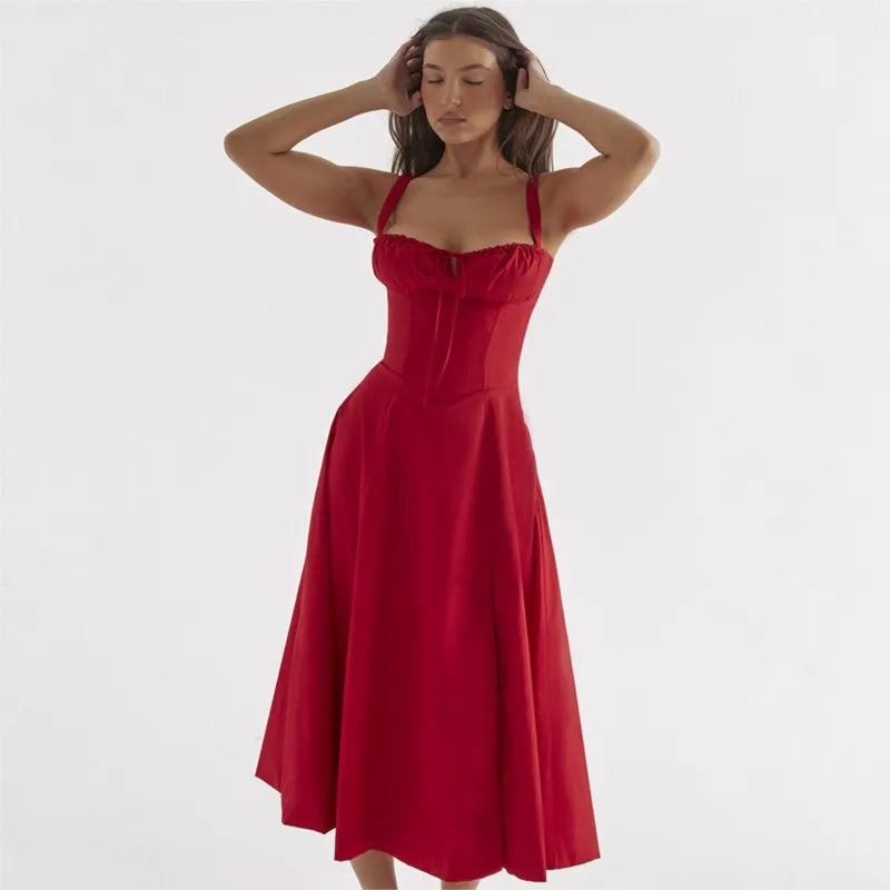 Elegant Long Dresses For Women 2025 Summer Sexy Sling Sleeveless Backless Bandage Party Dress Female Solid Color Maxi Vestidos