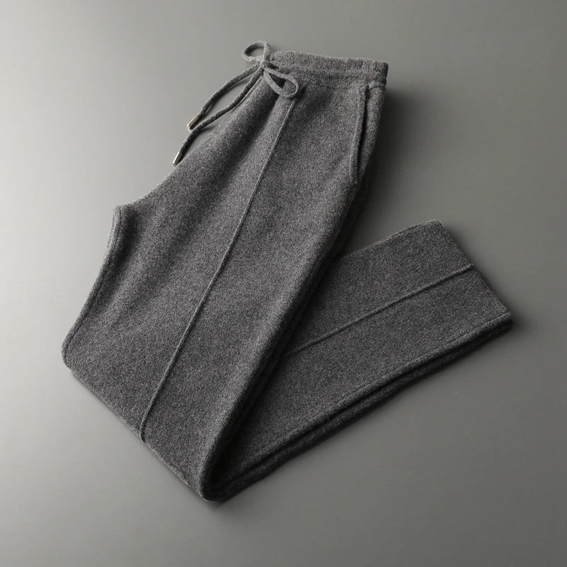 Autumn And Winter New Thick Leisure Cashmere Pants Men's Slim Knitted Pants 100% Pure Wool Pants To Keep Warm