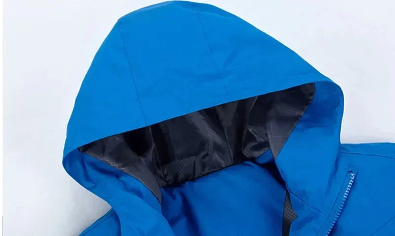 Men's hooded waterproof jacket, camping, outdoor, mountain climbing, windproof, lightweight, long-sleeved outdoor jacket. Suitab