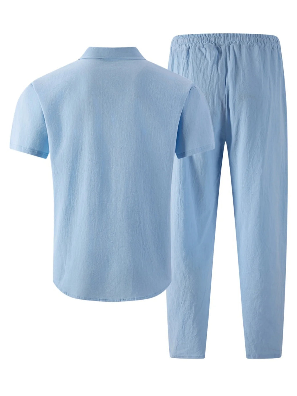 Men's Cotton Linen Short Sleeve Shirt & Pants Set Turn-Down Collar Double Pocket Casual Streetwear
