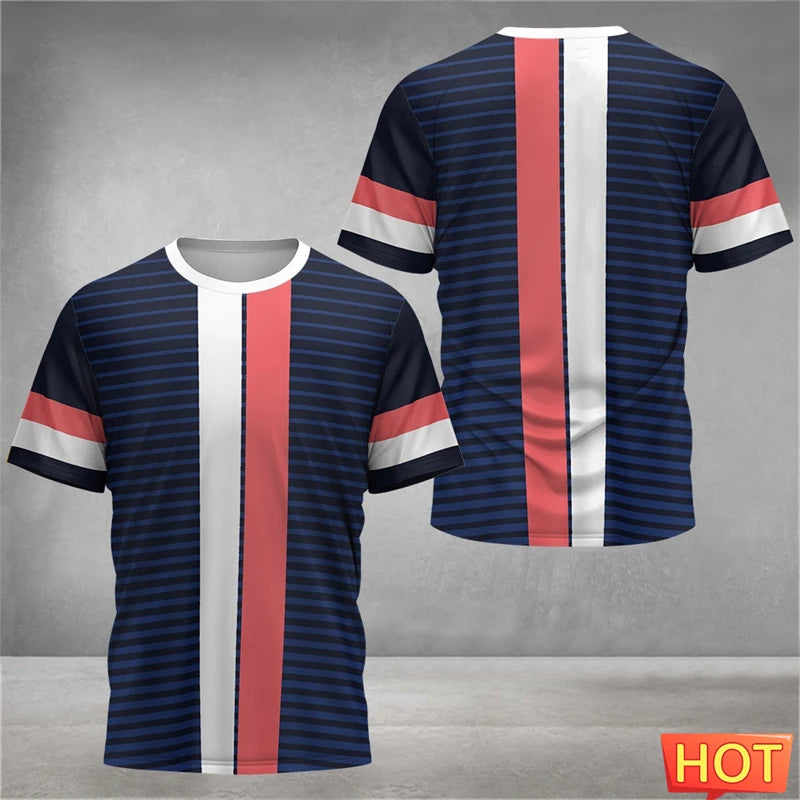 Simple Geometric Graphic Sports T Shirts For Men Summer Fashion Short Sleeve 3D Printed Badminton T-shirts Loose Breathable Tees