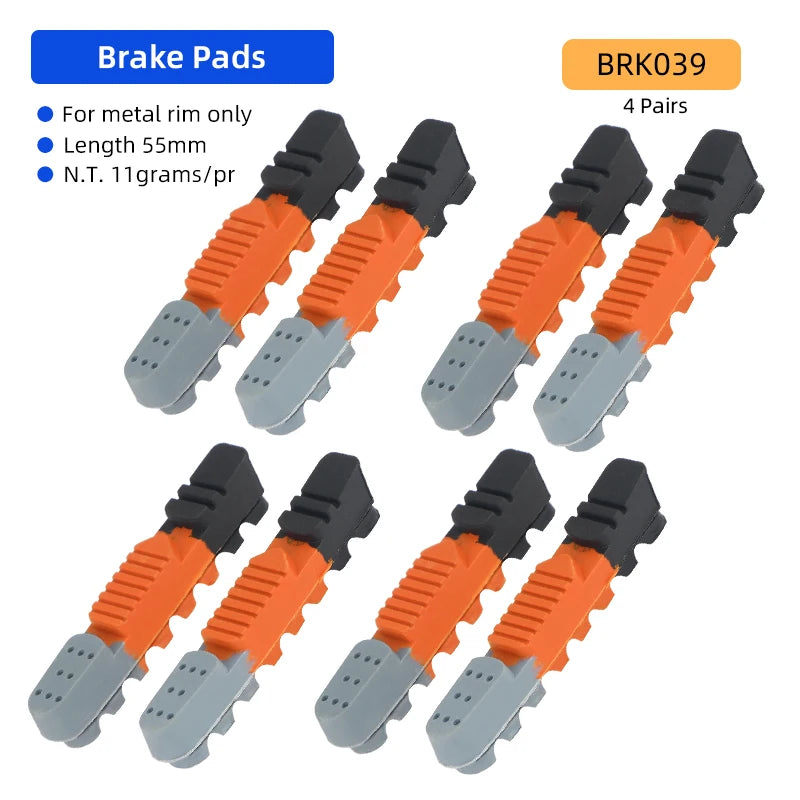 Bicycle Pads W/ 55mm Rubber Brake Inserts for Road Bmx C/V-Brake Alloy Steel Rim Caliper All Weather Use Low Wear Braking Blocks