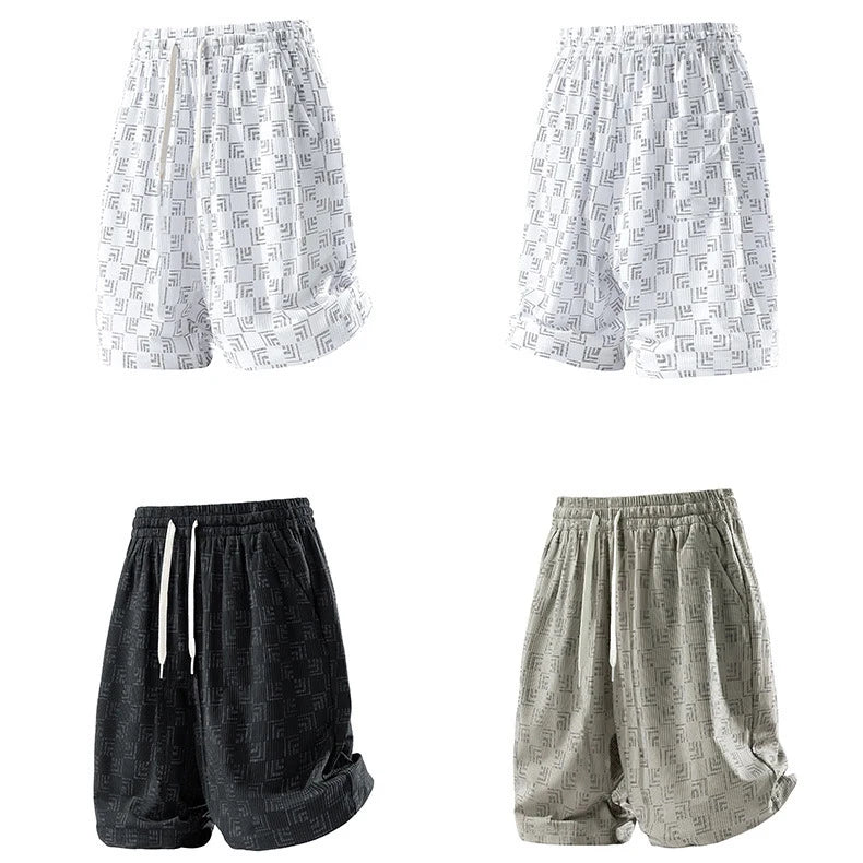 Men's Printed Cargo Shorts Summer Ice Silk Casual Loose Plus-Size 7XL 8XL Shorts Outdoor Gym Running Sports Five-Point Shorts
