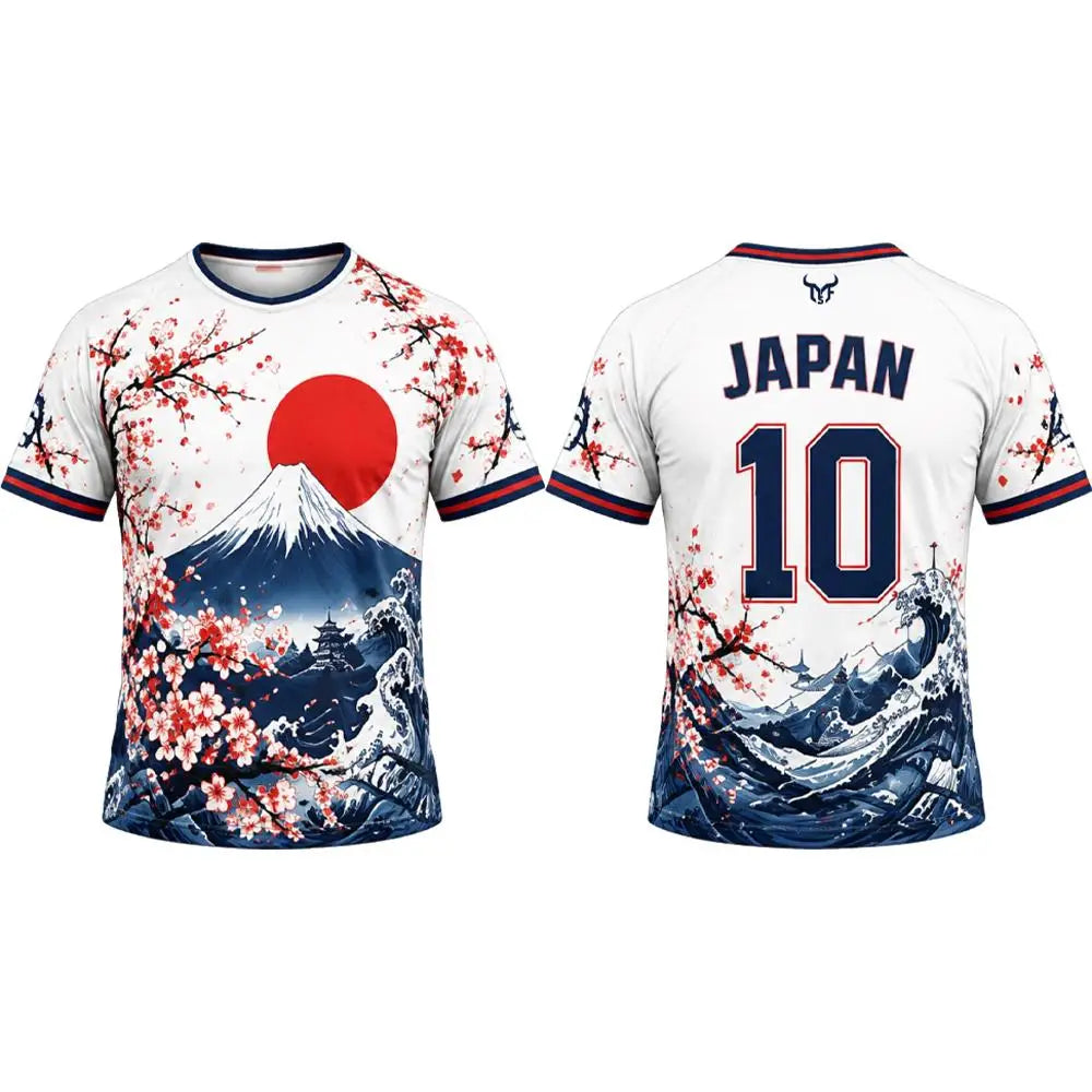 New Japanese Style Print Football Jersey Summer Breathable And Quick-drying Cherry Blossom Graphic T-shirt Unisex Casual Tops
