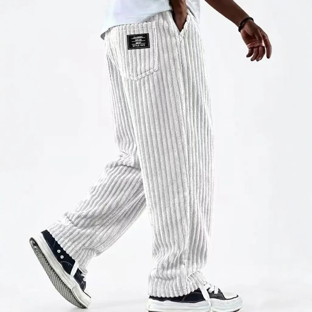 Retro Vertical Striped Men's Pants Corduroy Casual Pocket Trousers Loose Baggy Pants Straight Sweatpants Outdoor Streetwear