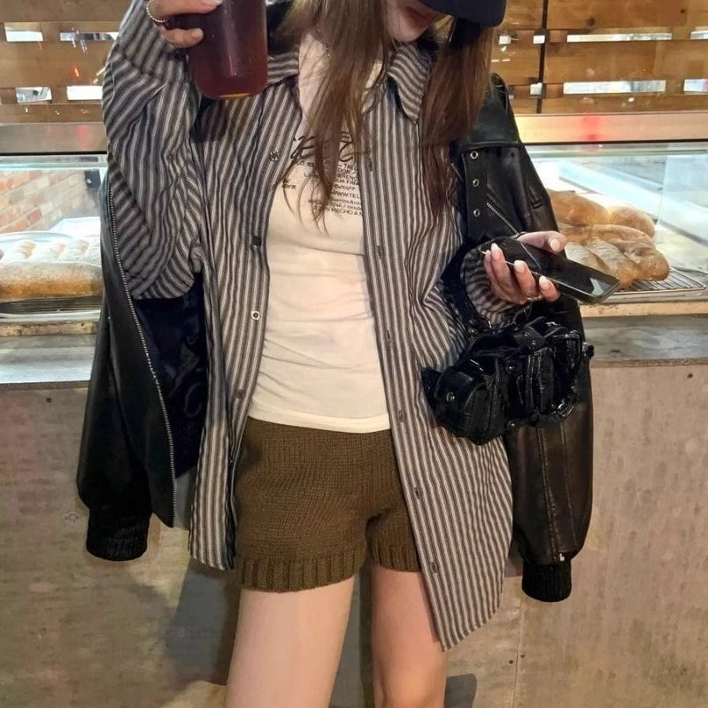 High-Waisted Elastic Knit Shorts Women's Anti-Exposure Outerwear Warm Pants Base Layer Thermal Pants Harajuku Vintage Y2K Shorts