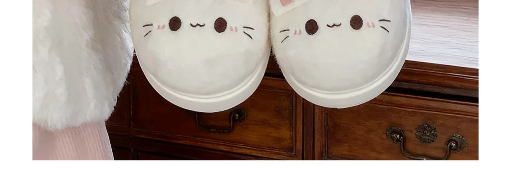 New fuzzy black cat shoes hook loop winter slippers for women indoor mary jane plush shoes mom shallow warm kitty slippers woman