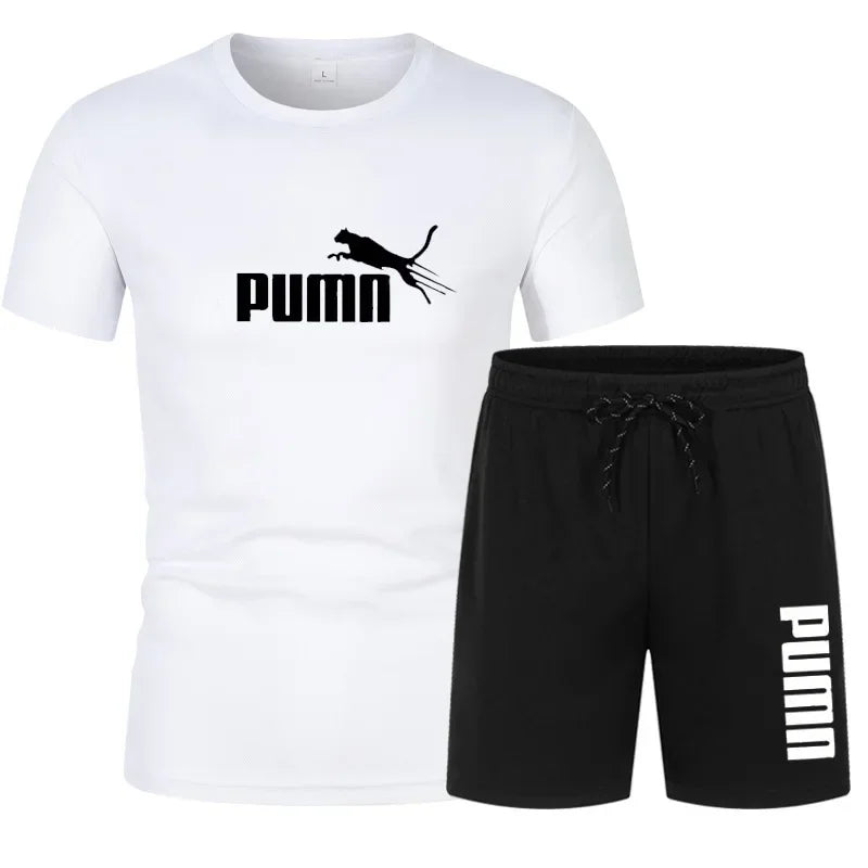 Summer fashion trend: Men's sporty casual suits, breathable and comfortable - short-sleeved quick-drying T-shirt + jogging short