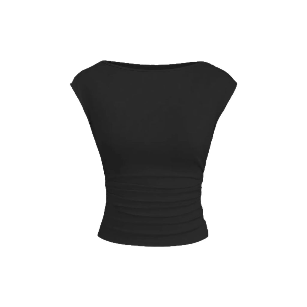 Sleeveless Pleated Tanks T-shirts Women Solid Vintage Crop Tops Sexy Kpop Tees Tshirts Gothic Harajuku Cheap Clothes Woman