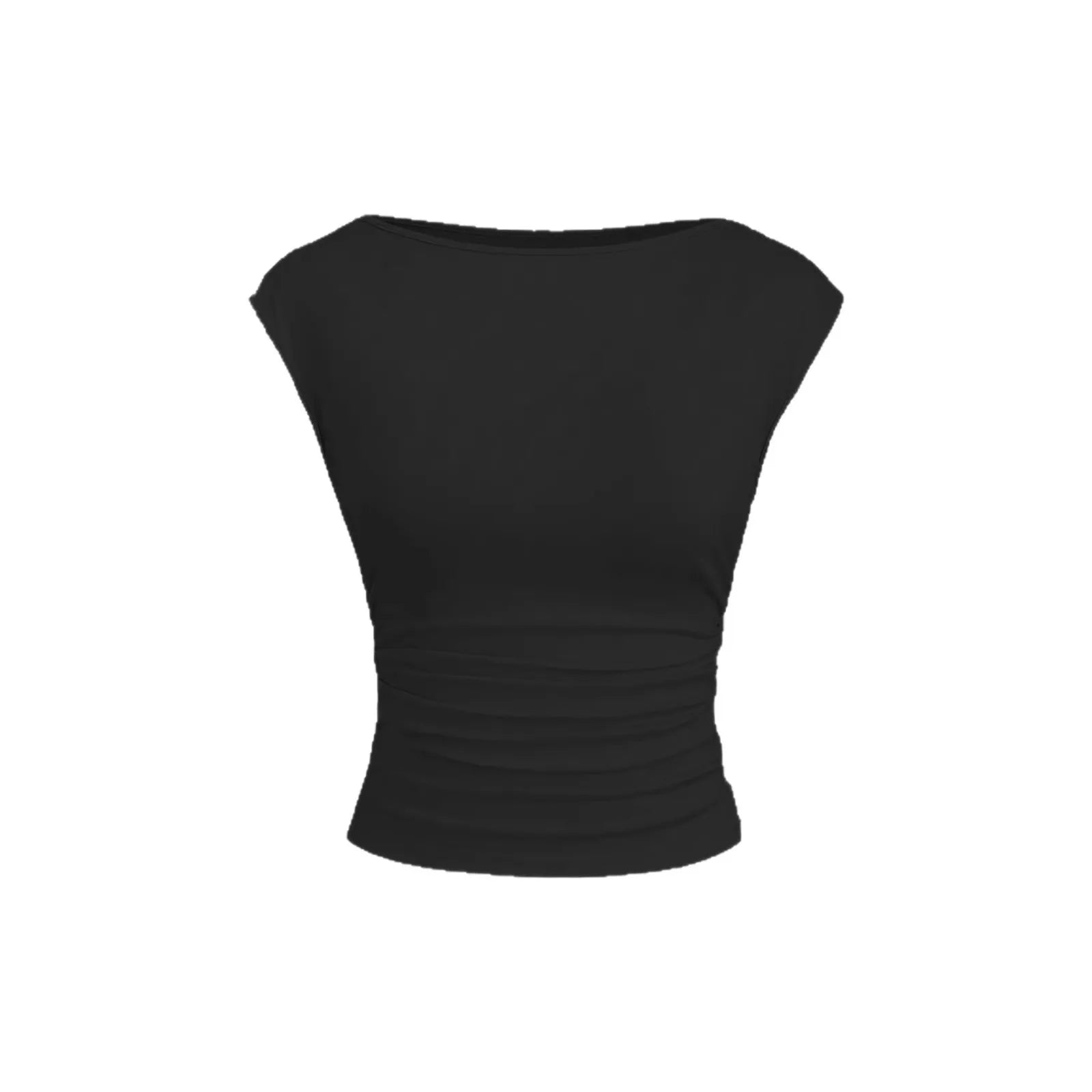 Sleeveless Pleated Tanks T-shirts Women Solid Vintage Crop Tops Sexy Kpop Tees Tshirts Gothic Harajuku Cheap Clothes Woman