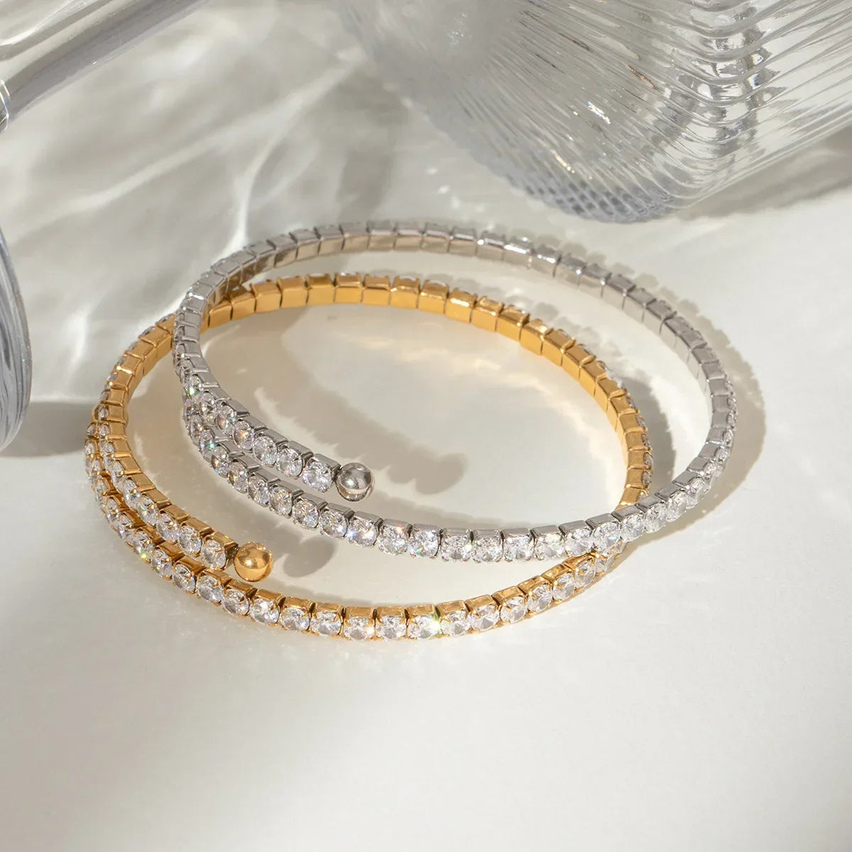 Stainless Steel Full Zirconia Bracelet, 18K Gold Plated Titanium Steel Bangle, Sparkling Luxury Fashion Jewelry for Women
