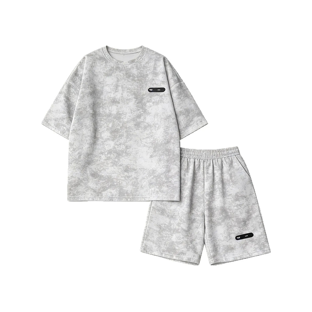 Asian Size M-8XlTie Dye Ice Silk Two-piece Set Men Polyester Short Sleeve Shorts Suit Slim Fit High Quality Basic Outfits Summe